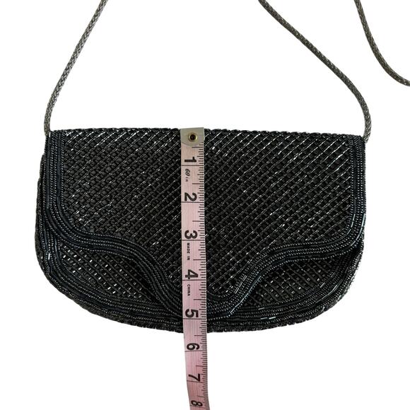 Vintage Black & Gunmetal Gray Beaded Glam Bag Purse - Picture 4 of 5